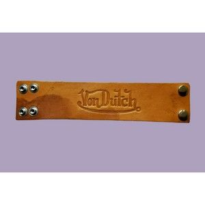 VON DUTCH Vintage Men's Unisex Genuine Leather Brown Bracelet Button Wrist Band